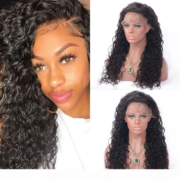 water wave human hair wig glueless full lace wig brazilian wet and wavy lace front wig with baby hair, Black;brown
